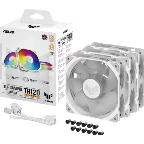 Asus TUF Gaming TR120 ARGB RV WHITE set 3 Ventilatoare carcasa 120mm viteza 2000 RPM