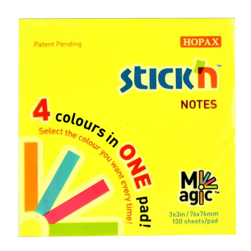 Hopax Magic notes autoadeziv 76x76mm 100 file 4 culori neon