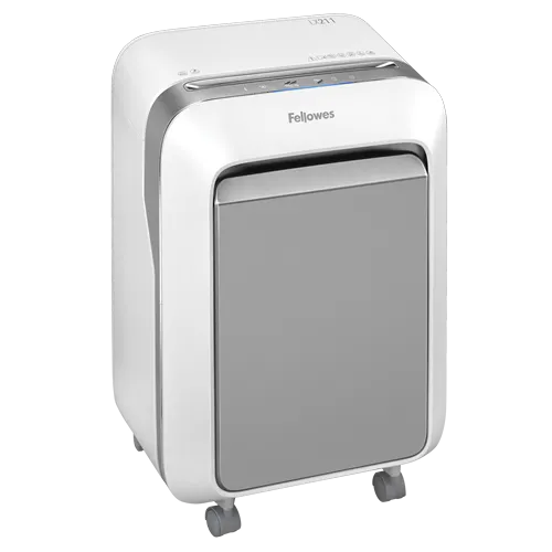 Fellowes Distrugator documente LX211 alb, 15 coli, microparticule 2x12 mm, P-5, cos 23L 