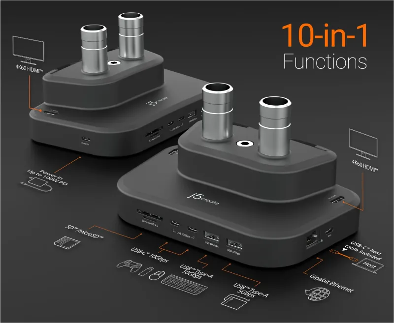 j5create ERErgonomic dual monitor mount with Dock 