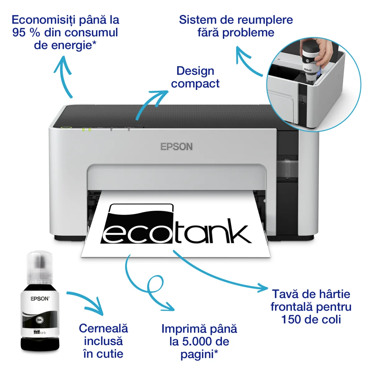 Epson EcoTank M1120 imprimanta monocrom A4 CISS Wi-Fi C11CG96403 angle