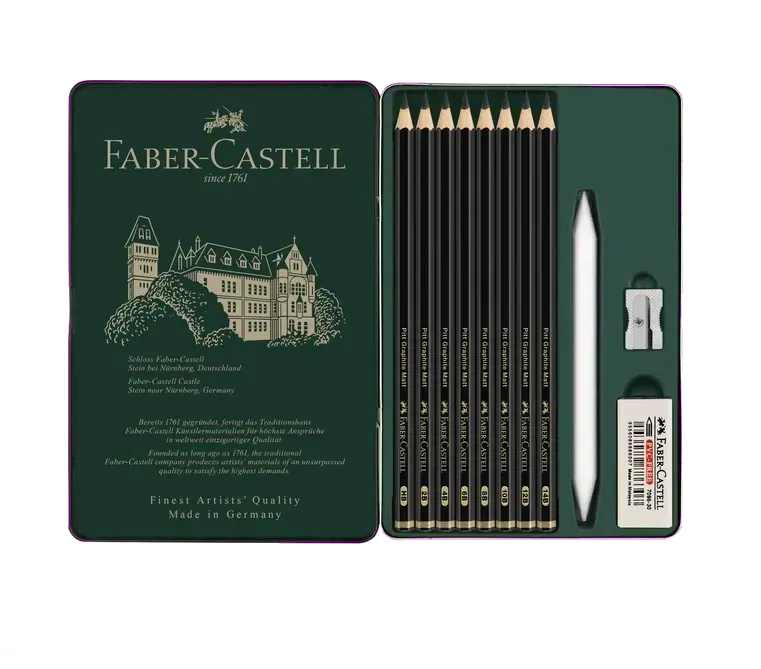 Faber-Castell Set 11 creioane grafit ultra mat Pitt Mat in cutie metal