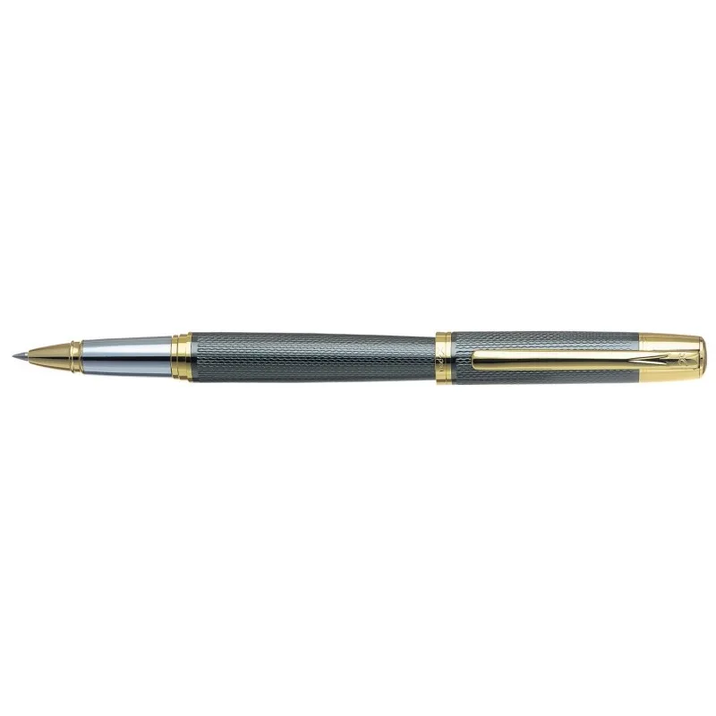 X-Pen Roller SYMPHONY grej accesorii aurii, scriere neagra cu cerneala