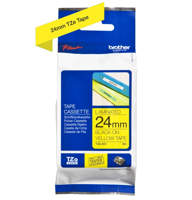 Brother Banda laminata TZe-651 24mm 8m negru pe galben