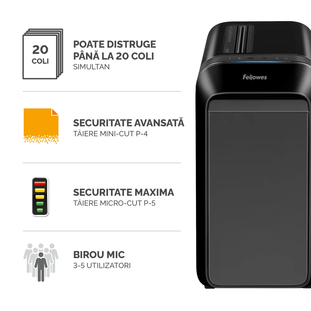 Fellowes Distrugator documente LX220, 20 coli, mini-cut 4x12 mm, P-4, cos 30L 
