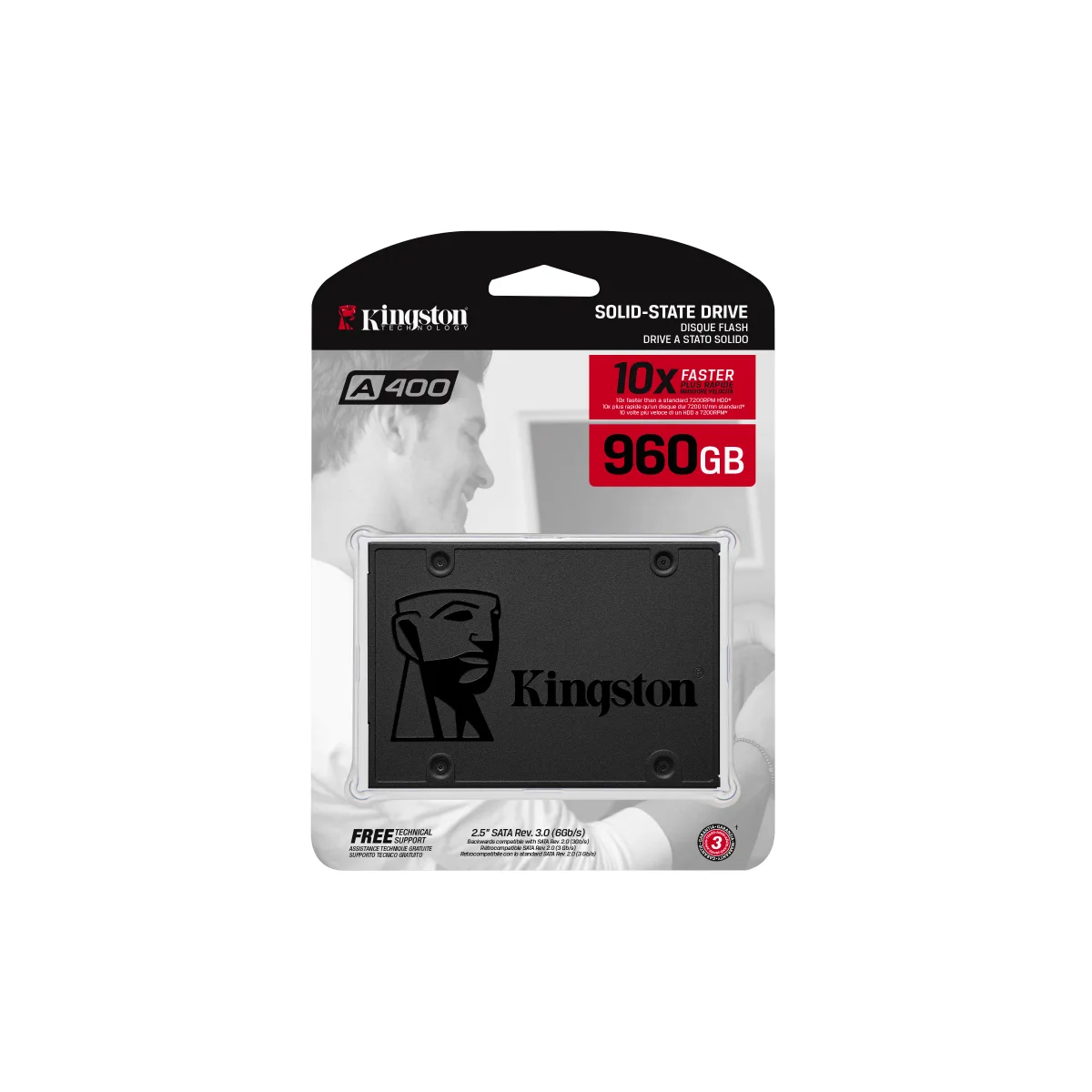 Kingston SSD A400 960Gb, 2.5", SATA 3.0, R/W speed: 500/450MBs, 7mm angle