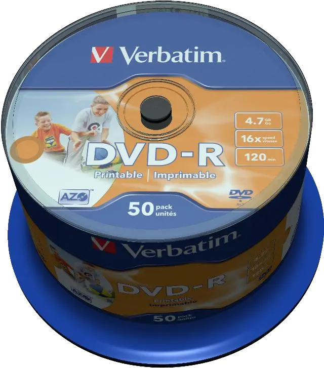 Verbatim DVD-R, 16X, 4.7GB, 120min, Wide Inkjet Printable No ID Brand, spindle 50buc