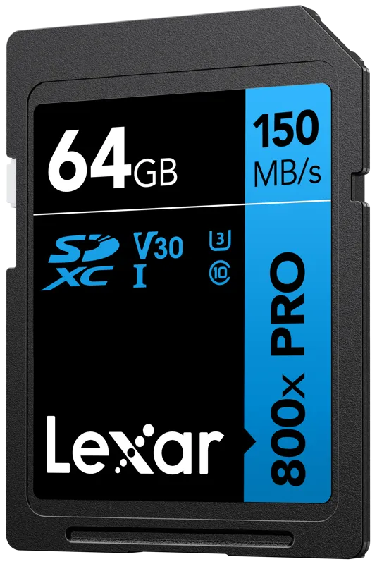 Lexar SDXC 800x Pro UHS-I cards, C10 (V30) U3, R150, 64GB 