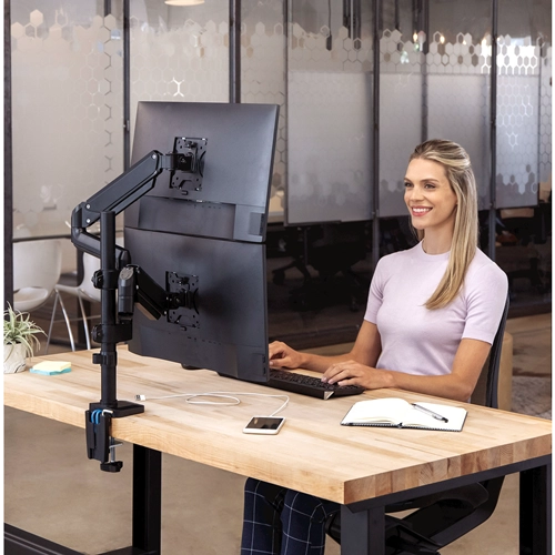 Fellowes Platinum Series Dual Stacking Monitor Arm Black lifestyle