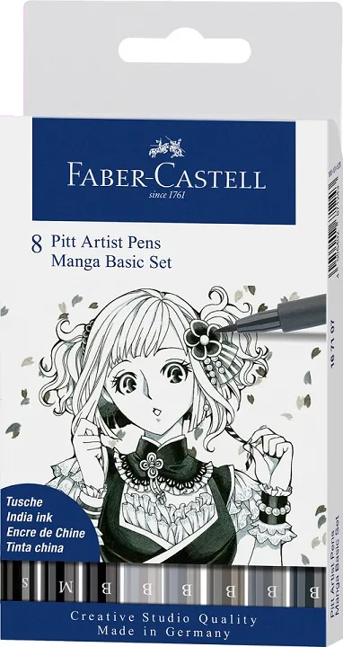Faber-Castell Set 8 carioci manga gri si negru cu pensula si varf fin