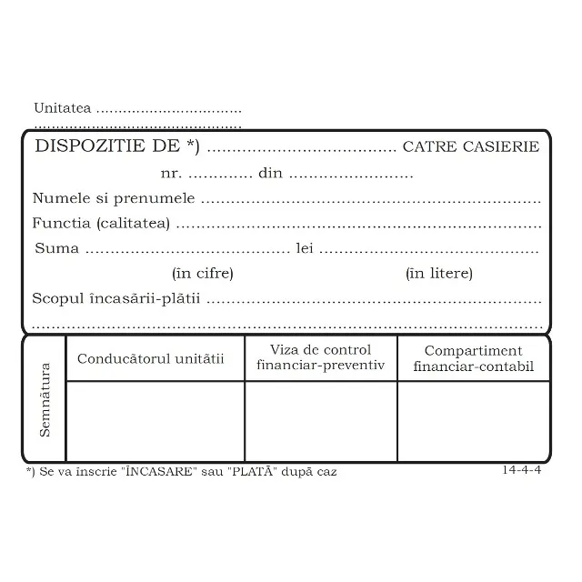 Office Dispozitie plata incasare casierie 100file
