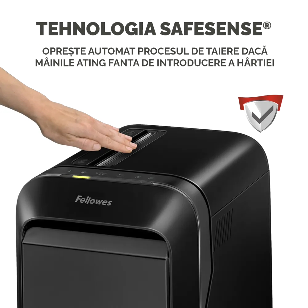 Fellowes Distrugator documente LX221 negru, 20 coli, microparticule 2x12 mm, P-5, cos 30L 