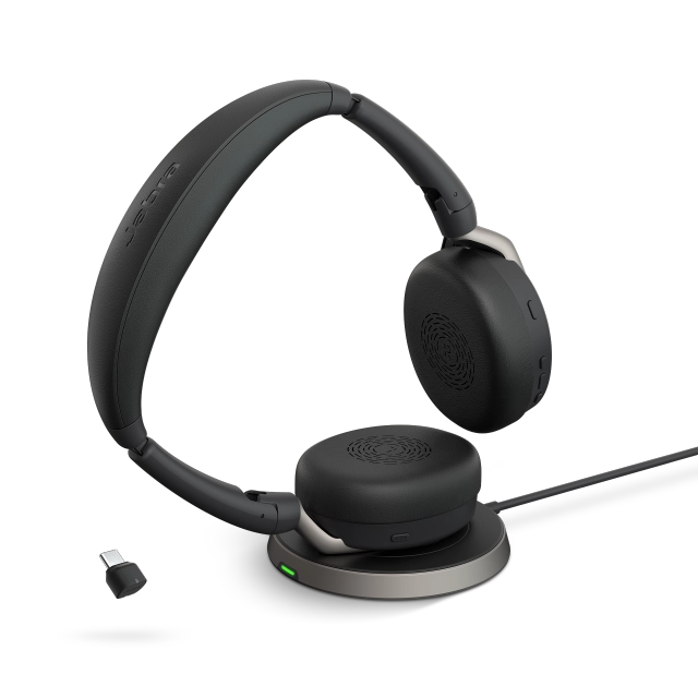 Jabra Casca EVOLVE2 65 Flex UC 26699-989-889, binaural, pliabila, Bluetooth, USB-C, stand incarcare