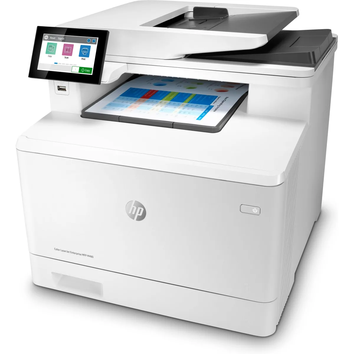 HP Color LaserJet Enterprise MFP M480f multifunctional color fax angle