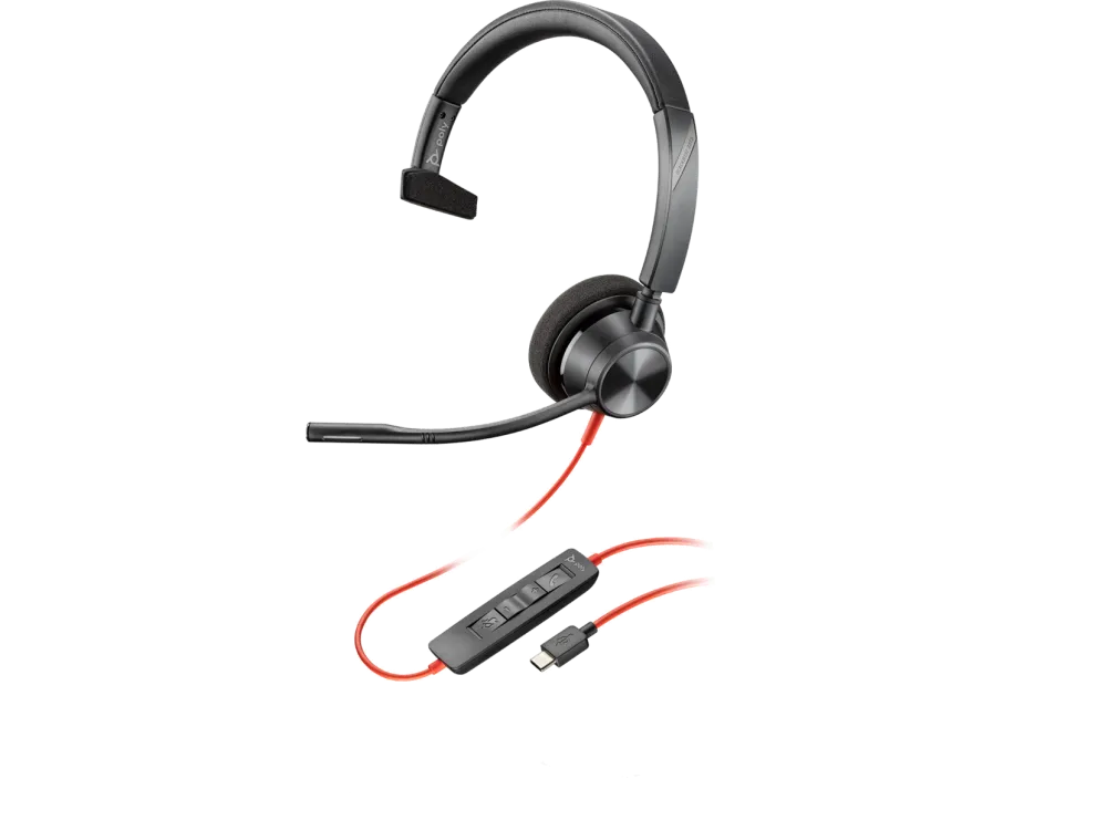 HP Poly Blackwire 3310 Monaural USB-C Headset +USB-C/A Adapter