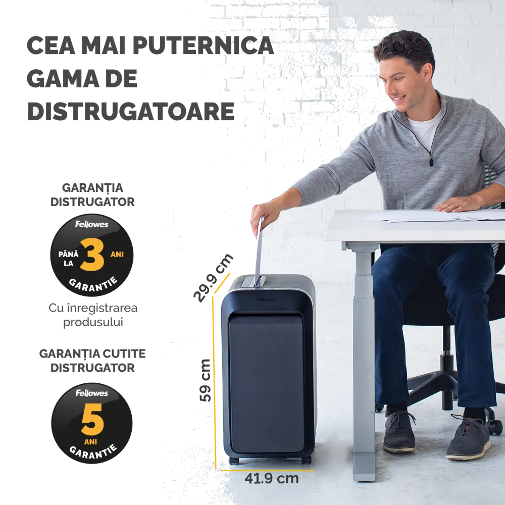 Fellowes Distrugator documente LX221 negru, 20 coli, microparticule 2x12 mm, P-5, cos 30L 