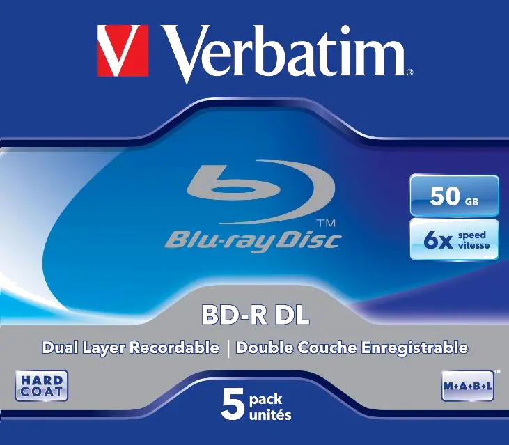 Verbatim BD-R dual layer 6X, 50GB, White-blue surface hard coat, pret per buc