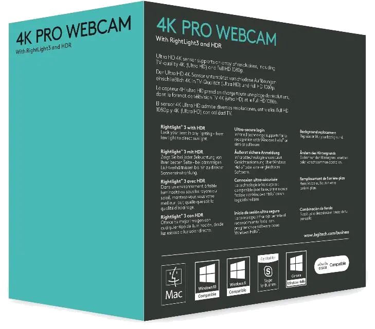 Logitech Brio Webcam 4K Ultra HD 30fps, 5x digital zoom, RightLight 3 HDR 