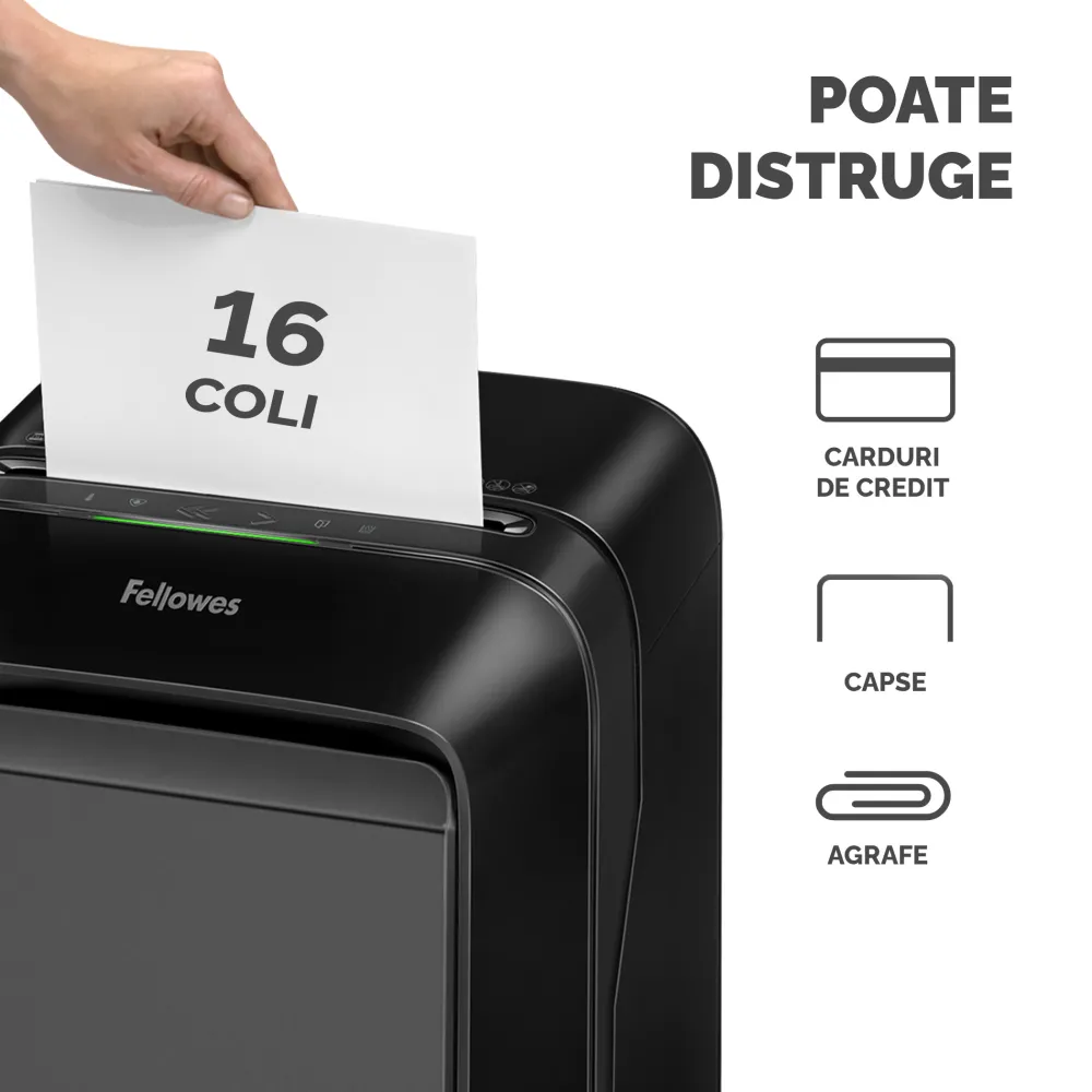 Fellowes Distrugator documente LX210, 16 coli, mini-cut 4x12 mm, P-4, cos 23L lifestyle