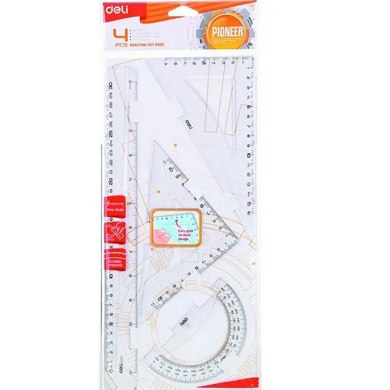 Economy Set desen 4 piese rigla, 2 echere, raportor