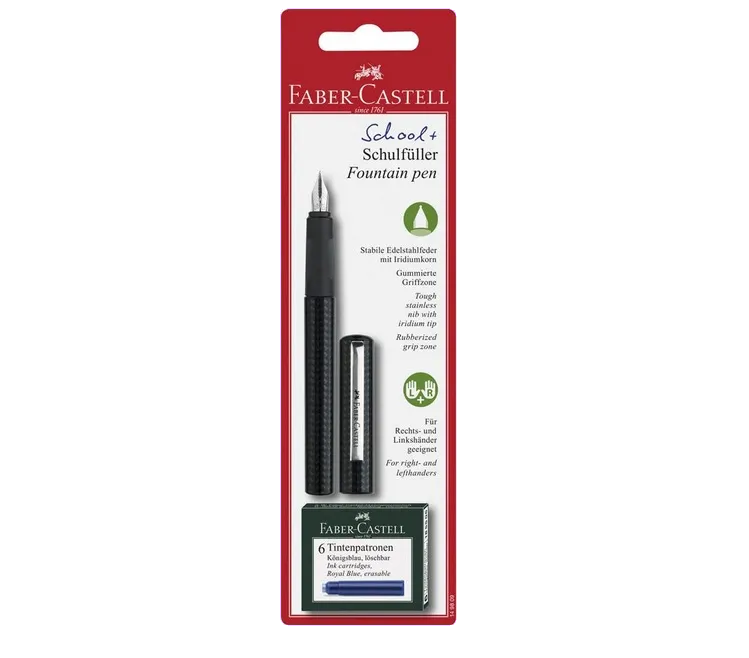 Faber-Castell Stilou scolar cu penita M si 6 cartuse pentru elevi