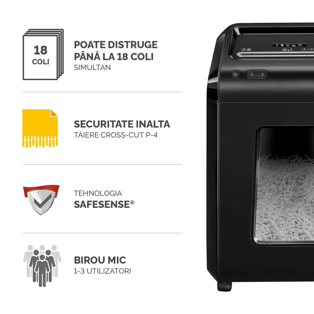 Fellowes Distrugator documente 92Cs, 18 coli, particule 4x38 mm, P-4, CD/DVD, cos 25L 