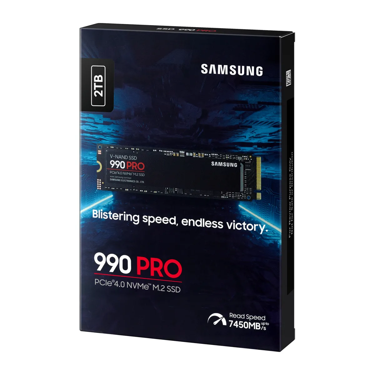 Samsung 990 PRO SSD 2TB, NVMe 2.0 M.2 2280 PCIe Gen 4.0 x 4, R/W speed:7450/6900 MB/s angle