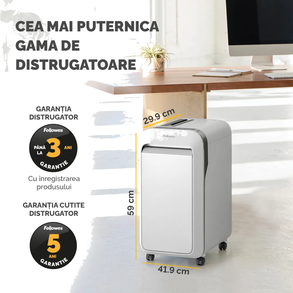 Fellowes Distrugator documente LX221 alb, 20 coli, microparticule 2x12 mm, P-5, cos 30L lifestyle