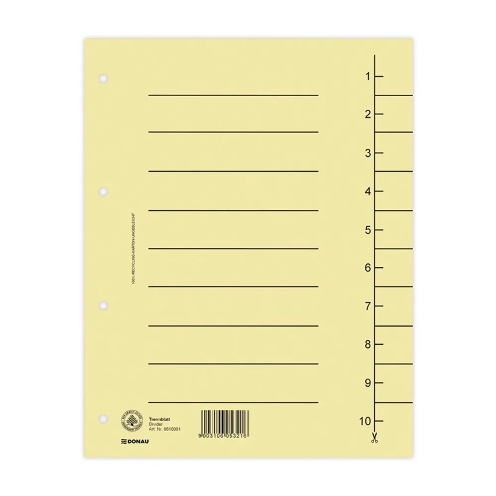 Donau Separatoare A4 carton manila 250 gsm cu index 1-10 100 buc maro deschis