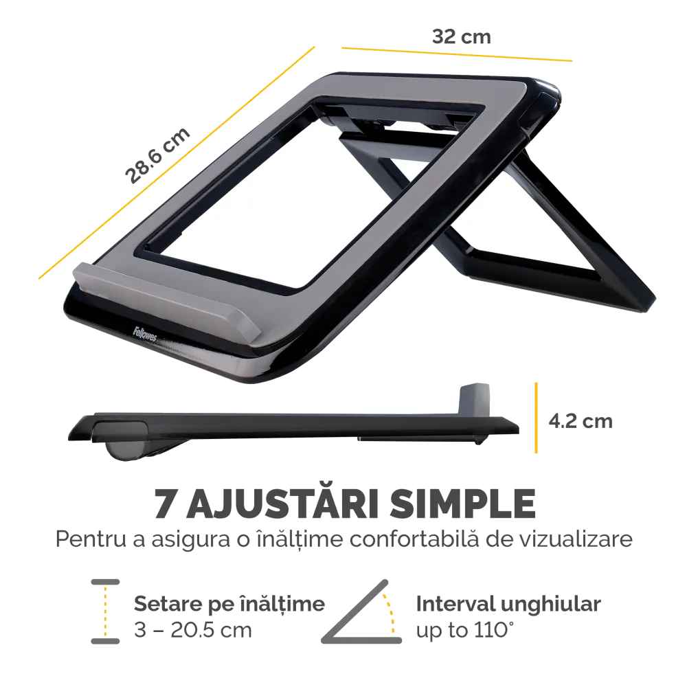 Fellowes I-Spire Series Laptop Quick Lift - pana la 17 inch sau 4.5kg, negru 