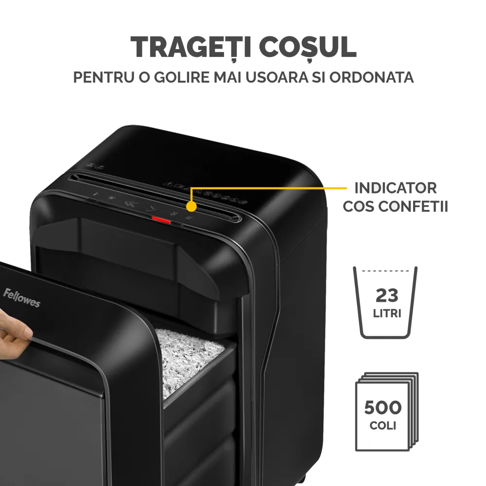 Fellowes Distrugator documente LX210, 16 coli, mini-cut 4x12 mm, P-4, cos 23L 