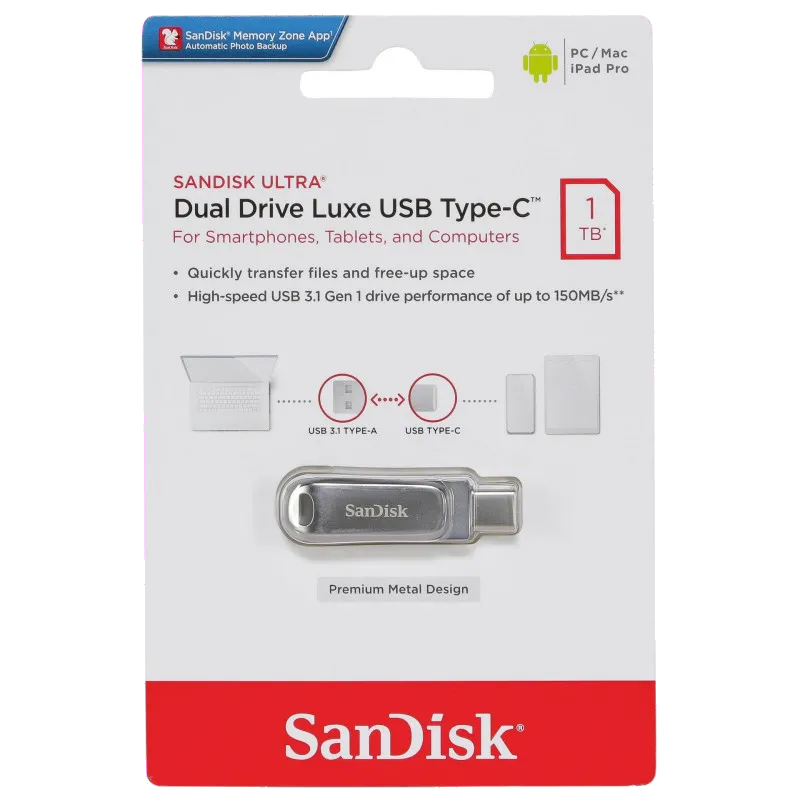 SanDisk Ultra Dual Drive Luxe Stick USB 1TB USB-C 3.1 Gen1 150MB/s