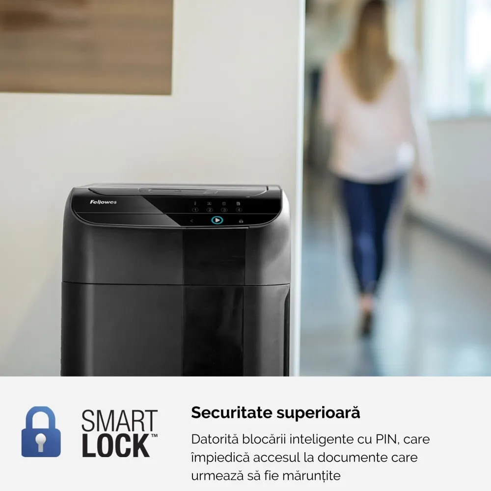 Fellowes Distrugator documente AutoMax 600M, ADF 600 coli, 14 coli manual, 2x12 mm, P-5, cos 83L lifestyle