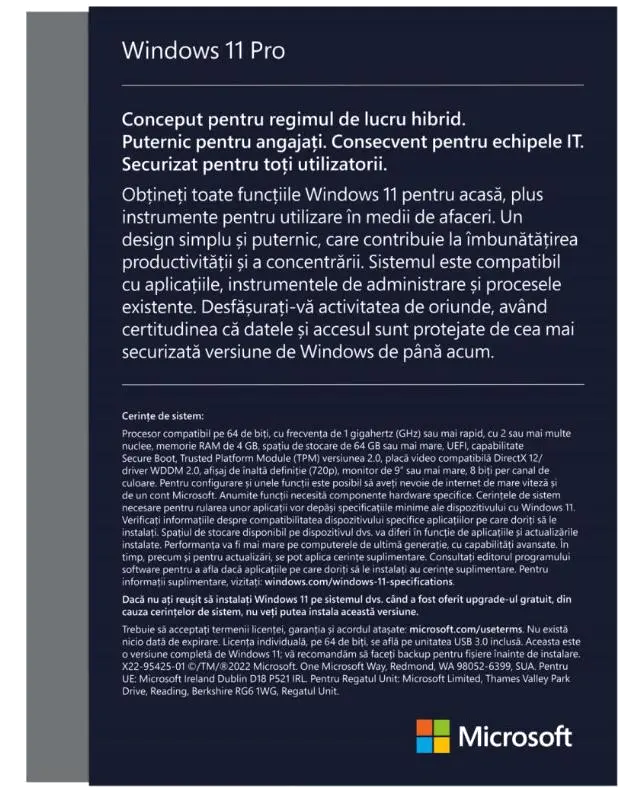 Microsoft Windows 11 Pro Retail USB RO 32/64-bit 
