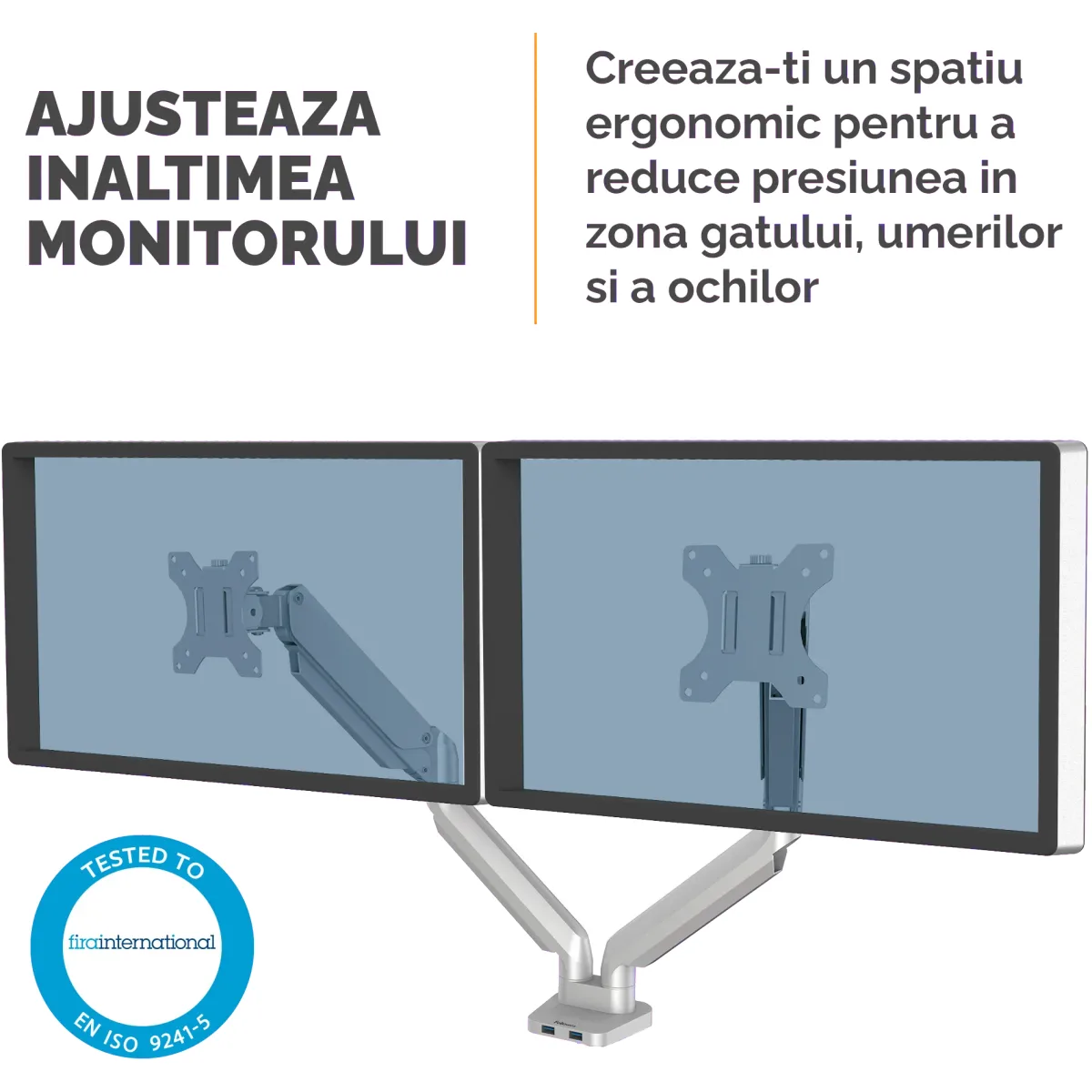 Fellowes Platinum Series Dual Monitor Arm Silver brat dublu pentru monitor 