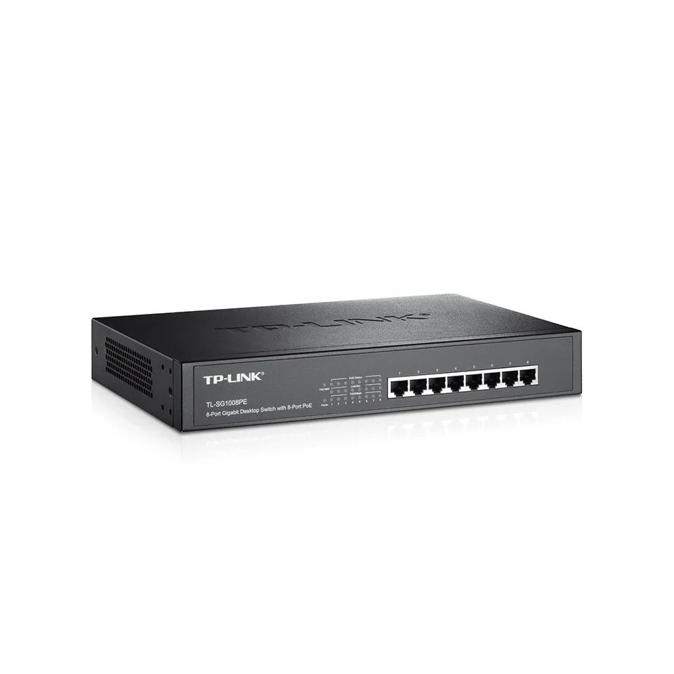 TP-Link TL-SG1008P Switch interfata 8 port-uri RJ45 10/100/1000Mbps, 4 porturi PoE angle