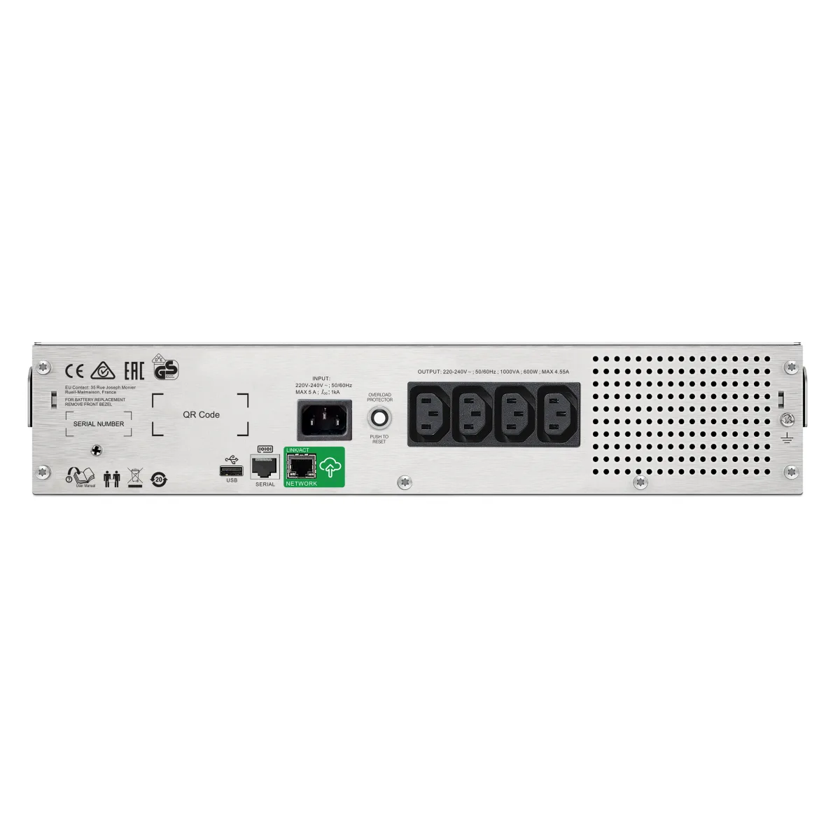 APC Smart-UPS Rack 2U, 1000 VA/600 Watts, Input 230V /Output 230V, InterfacePort USB angle