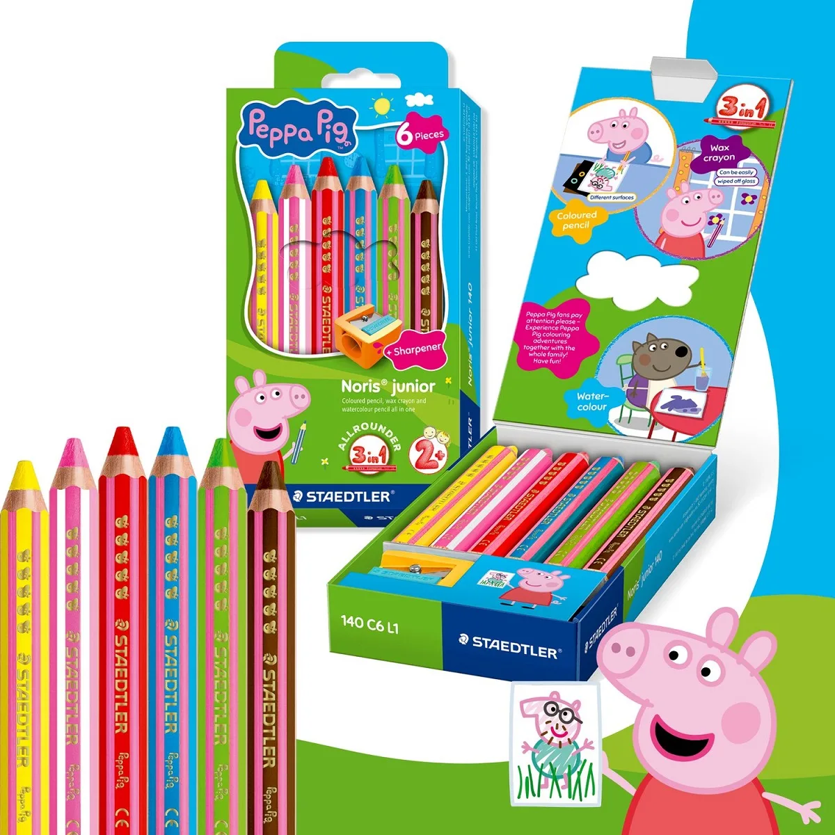 Staedtler Peppa Pig creioane colorate 3 in 1, set 6 culori 