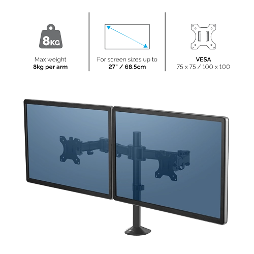 Fellowes Reflex Dual Monitor Arm brat monitor dublu maxim 2 x 27inch si 8 Kg 