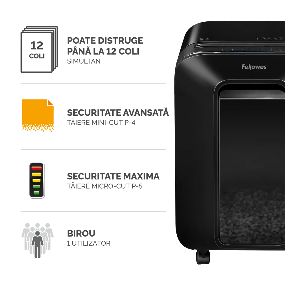 Fellowes Distrugator documente LX200, 12 coli, mini-cut 4x12 mm, P-4, cos 22L 