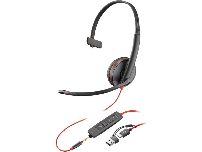 HP Poly Casca Blackwire 3215 cu fir, Monoaural, On-Ear, USB-C/USB-A, Jack 3.5mm