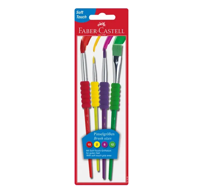 Faber-Castell Set 4 pensule Soft Touch cu grip moale pentru pictura