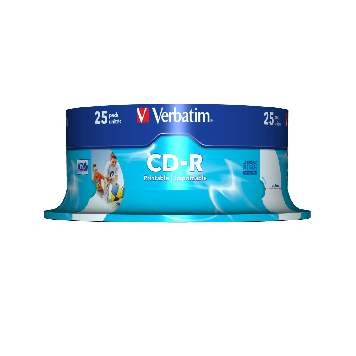 Verbatim Set 25 buc, CD-R 700MB, 52x, Wide Inkjet Printable angle