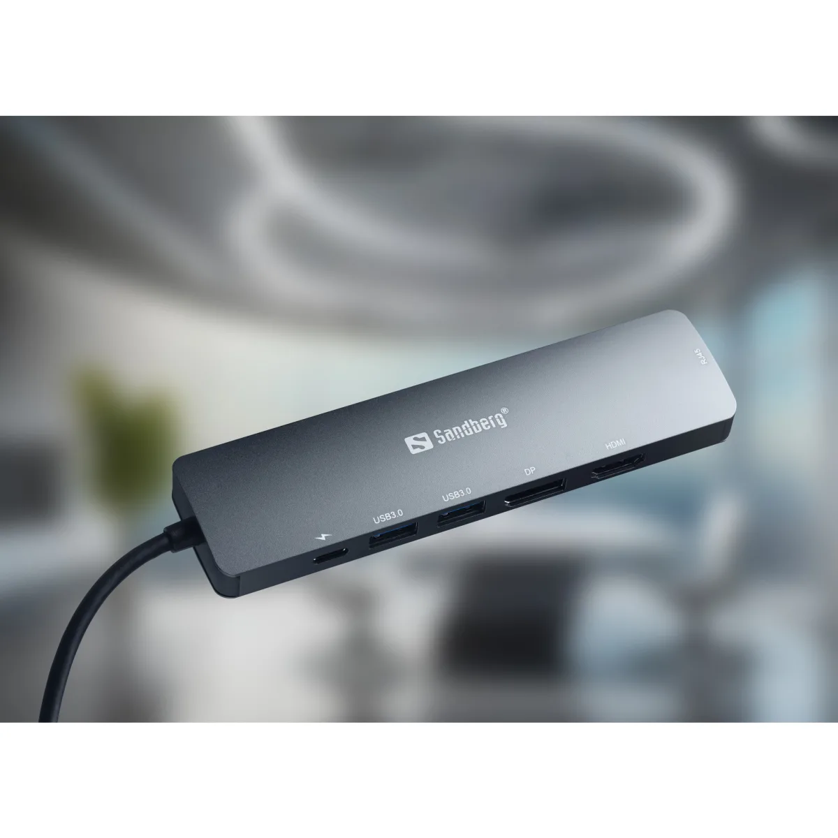 Sandberg USB-C 8K Display Dock SST/MST - 1 x HDMI, 1 x DisplayPort, 1x RJ45, 2 x USB 3.0 angle