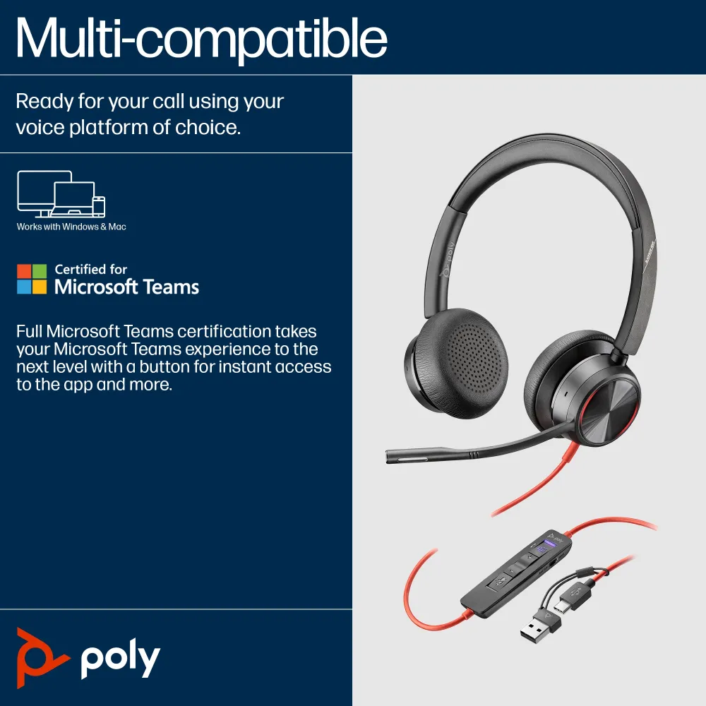 HP Poly Blackwire 8225-M USB-C stereo ANC Teams 