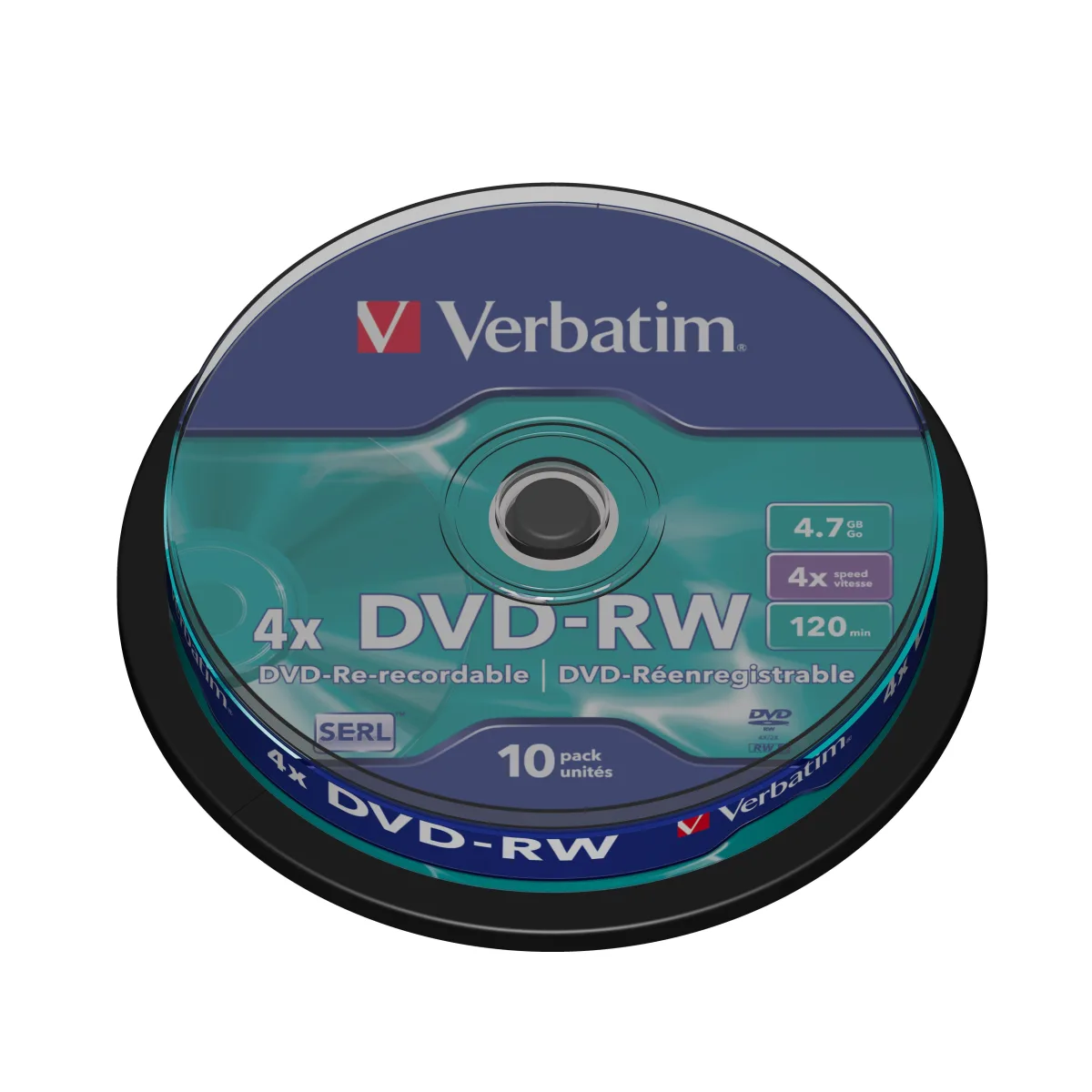 Verbatim Set 10 buc, DVD-RW 4x, 4.7GB, 120min, Matt Silver angle