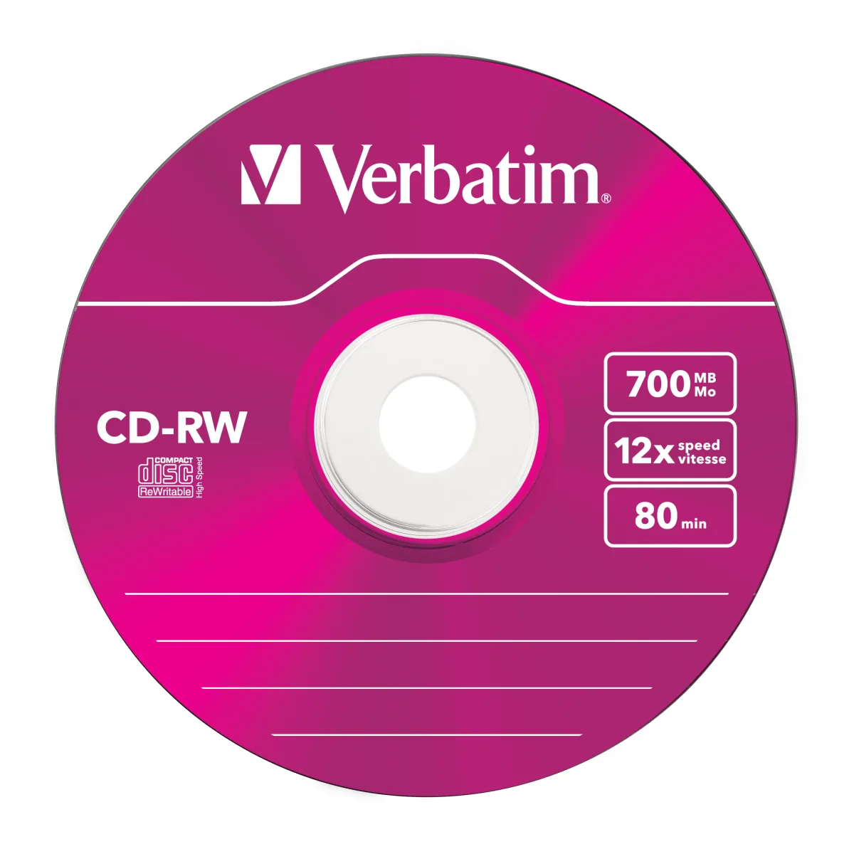 Verbatim Set 5 buc, CD-RW 8-12x 700MB, 80min, colorate, DataLifePlus, SLIM CASE, Hi-Speed angle