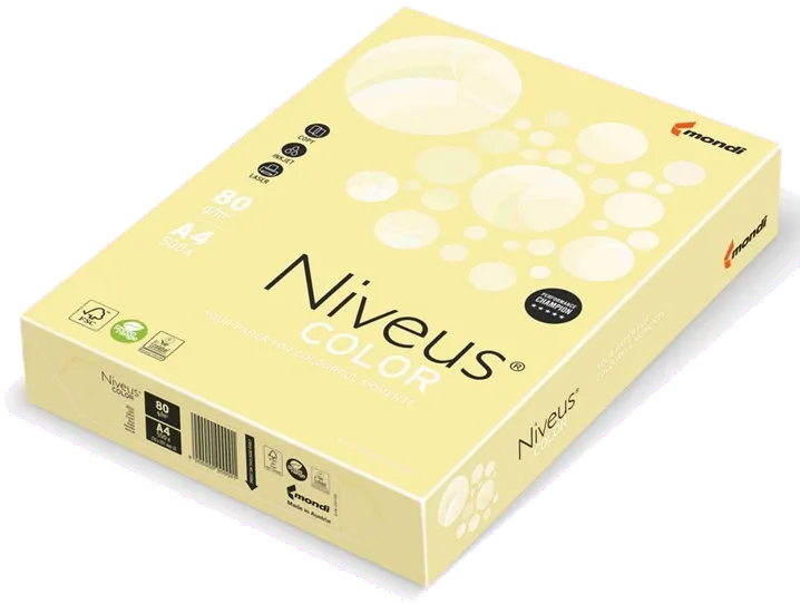 Niveus Hartie colorata A4 80g/mp Galben Pal YE23, 500 coli