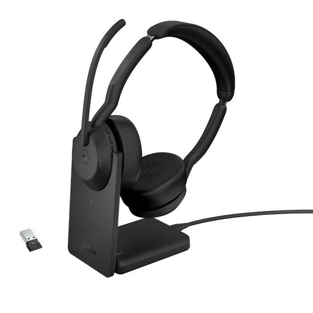 Jabra Casca EVOLVE2 55 MS 25599-999-989, binaural, On-Ear, Bluetooth, USB-A, stand incarcare