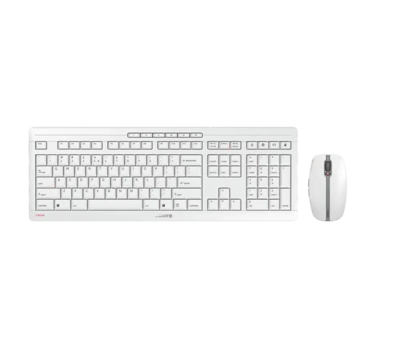 Cherry Stream Desktop Recharge Kit tastatura si Mouse, fara fir, US Intl, Euro Symbol Layout, Gri